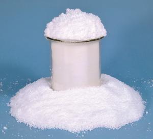 white granular powder that will instantly absorb 40 times its original volume, producing a snow-like material