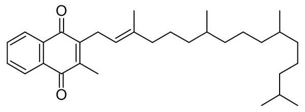 A bond-line diagram of a Vitamin K1 (phylloquinone) molecule.