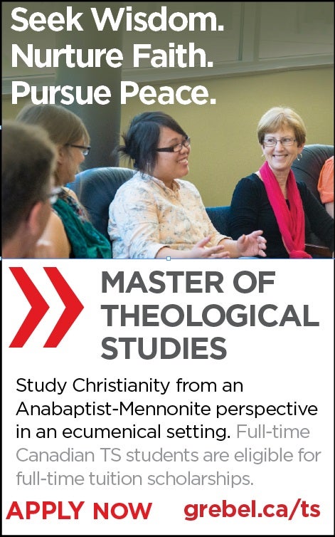 Master of Theological Studies: Study Christianity from an  Anabaptist-Mennonite perspective in an ecumenical setting. Full-time Canadian TS students are eligible for full-time tuition scholarships. APPLY NOW, grebel.ca/ts