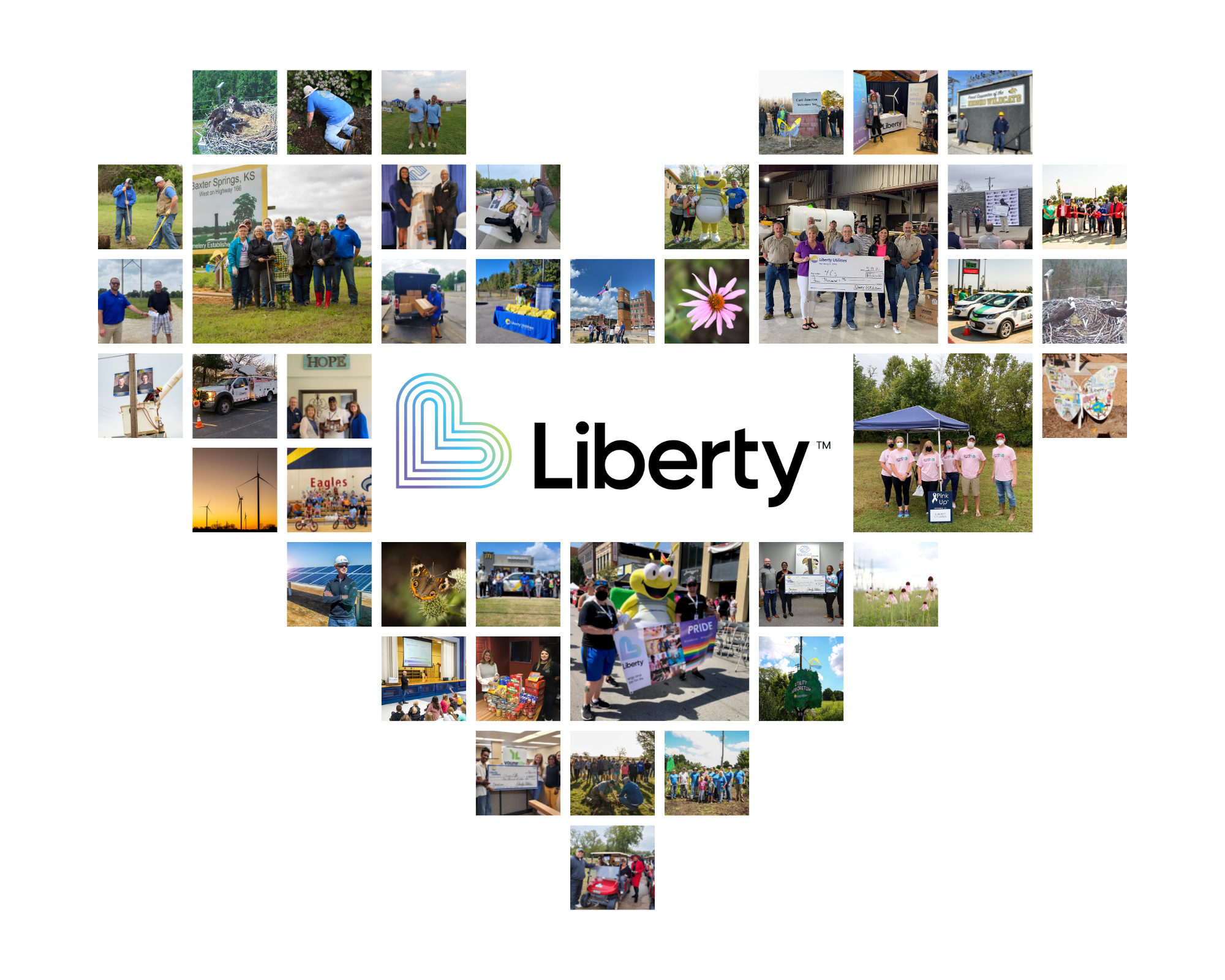 A heart-shaped collage of images from various community activities Liberty Utilities staff were a part of