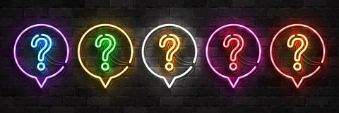 five multicoloured question marks that are each circled