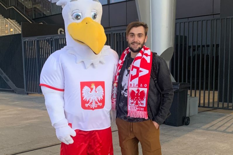 Jacob and the mascot for Poland's national football team