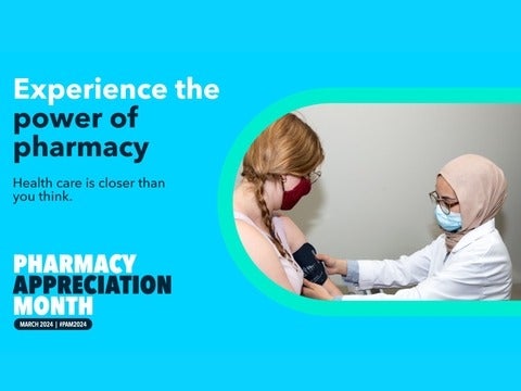 A pharmacist consulting a patient. Experience the power of pharmacy. Health is closer than you think. Pharmacy Appreciation Month. March 2024. #PAM2024