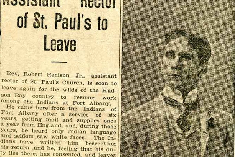 Newspaper Article “Rev. Renison to Return to Work Among Indians”
