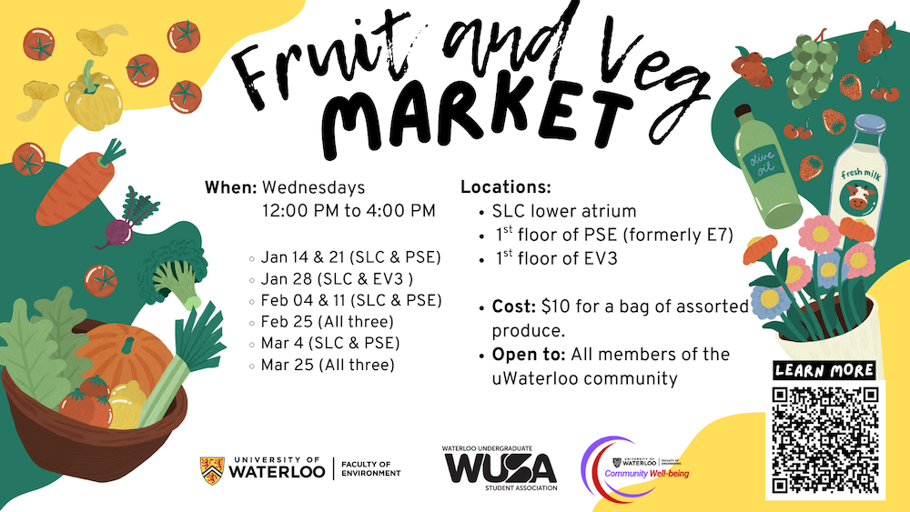 Fruit and Veg Market banner featuring illustrations of produce.