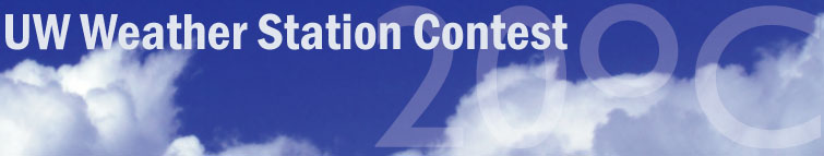UW Weather Station Contest banner featuring a sky with clouds and the words 20 degrees C superimposed.
