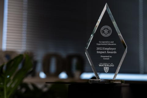 Photo of Geotab's trophy for the 2022 Employer Impact Awards for Impact on Student Experience