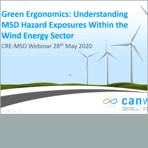 Screenshot of title slide of presentation with wind turbine and green hills.