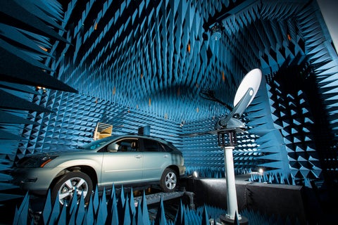 Car inside a room with sound proofing